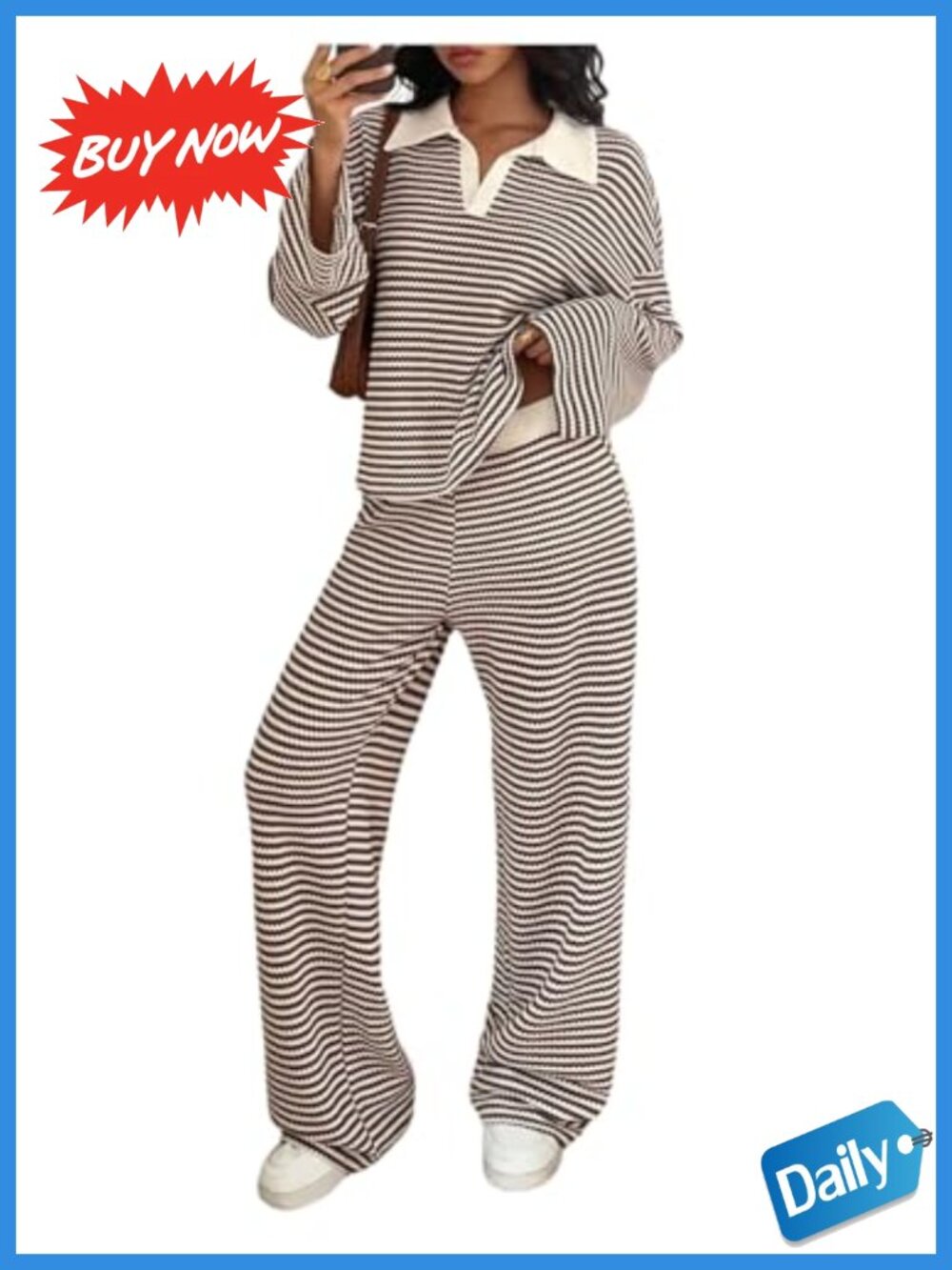 Verdusa Women's 2 Piece Striped Matching Lounge Set Airport Travel Outfit
